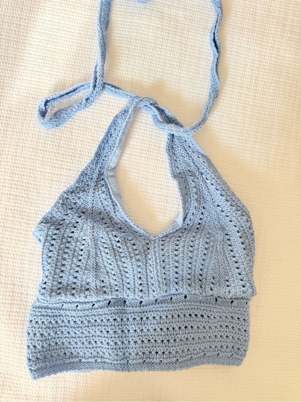 Hollister Light Blue Crochet Halter Crop Top